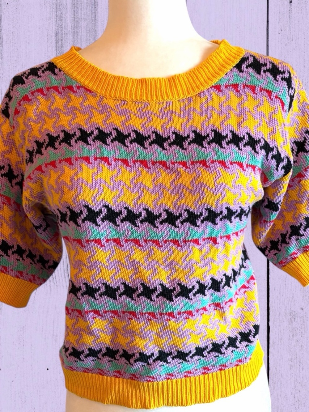 Parisian Works Yellow Multi-Color Houndstooth Kids Sweater